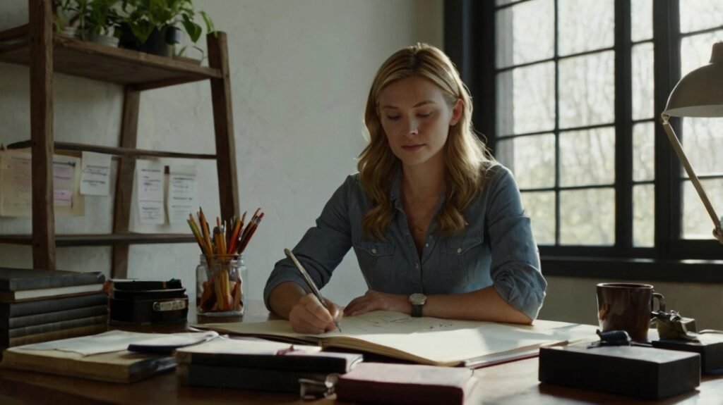 A person writing in a journal at a clean, organized desk, symbolizing setting clear and achievable goals as part of motivation techniques for lasting change.